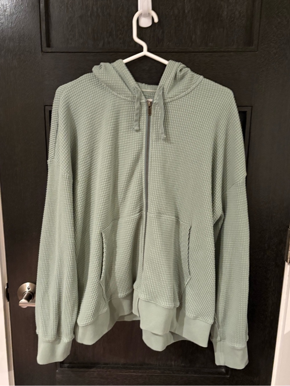 L.L. Bean Sunwashed Waffle Full Zip Hooded Sweatshirt Sage Size XL